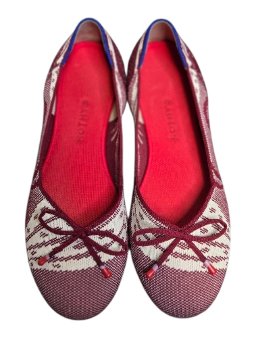 ROTHYS botanical burgundy bow round toe‎ ballet flat shoes 11.5